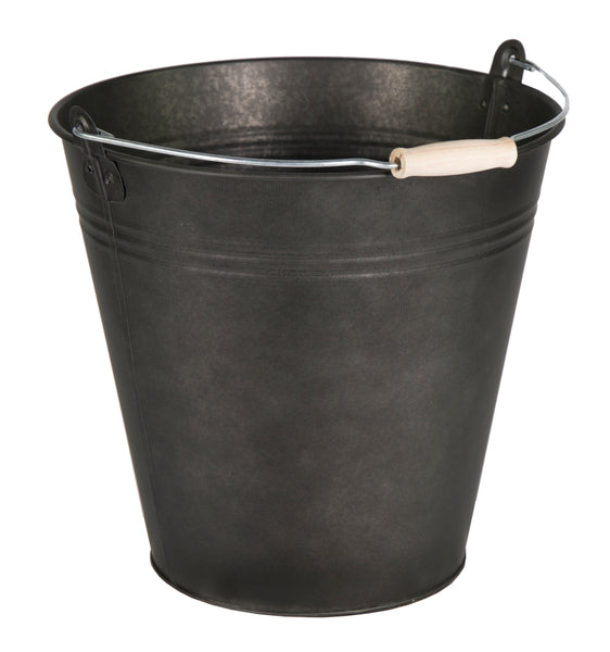Zinc Vintage Black Bucket  Wooden Handle D25H22